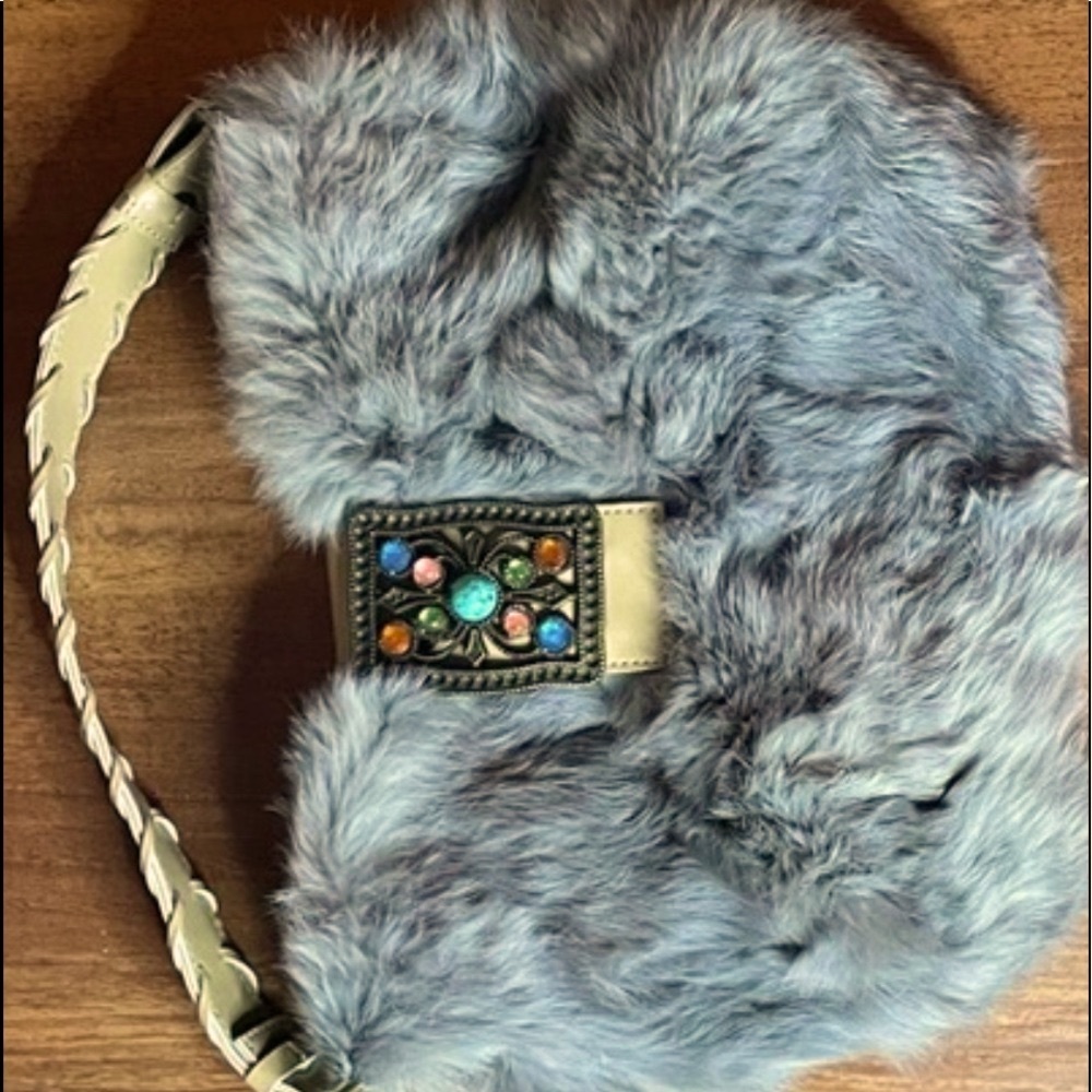 Faux rabbit fur beaded purse